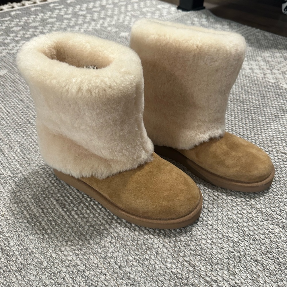 UGG Cream and Tan Winter Boots with Sheepskin Lining